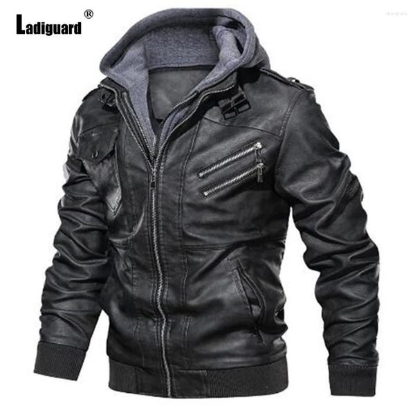 Giacche da uomo 204 Stile europeo Moda Pu Leather Plus Size Uomo Cappotti con cappuccio Giacca invernale calda Tasca con cerniera Top Capispalla