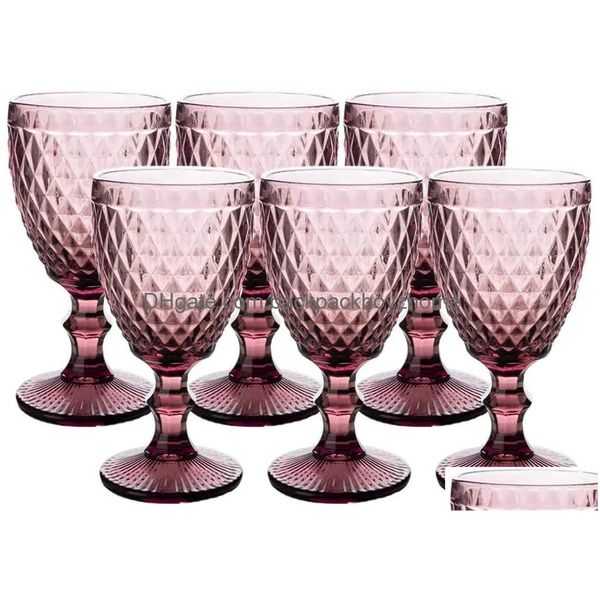 Bicchieri da vino 10 Oz Calici in vetro vintage Bicchieri da vino con stelo in rilievo Bicchieri da vino colorati Fy5509 Jy08 Consegna a goccia Cucina da giardino di casa, Dh38M