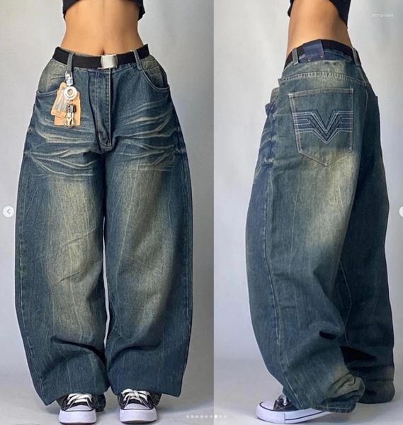 Женские джинсы JNCO, уличные свободные широкие брюки в стиле ретро в стиле хип-хоп с карманами Y2K, джинсовые брюки в стиле Харадзюку в готическом стиле с талией Tide