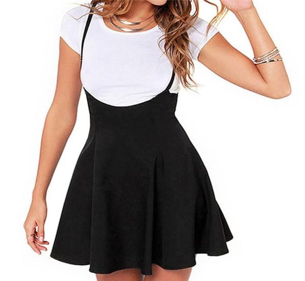 Mode Frauen Mini Rock Damen Sommer Casual Lose Hosenträger Skater Hohe Taille Plissee Verstellbaren Riemen Schwarz Elegante Röcke7199595