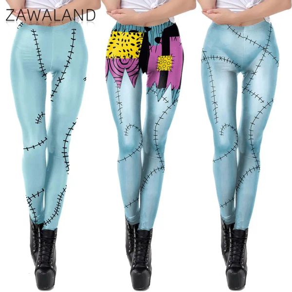 Leggings Zawaland Teschio Donna Leggings Festa di Halloween Pantaloni femminili Moda Fitness Collant Pantaloni femminili Zombie Carnevale Cosplay Fondo