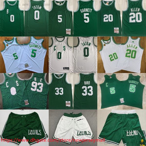 Ricamo classico retrò autentico 1985-86 Basket 33 Larry Bird Jersey Vintage Green 5 Kevin Garnett 0 Jayson Tatum 20 Ray Allen Real Stitched Sport traspirante