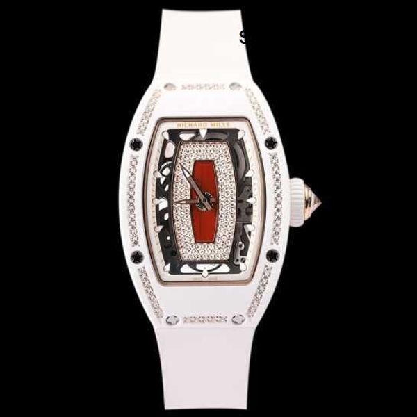 Orologio svizzero Orologio da donna RM Orologio da donna Serie Rm07-01 Labbro nero Oro rosa 18 carati Snow Diamond Orologio meccanico automatico da donna in ceramica bianca Orologio da donna Labbro rosso