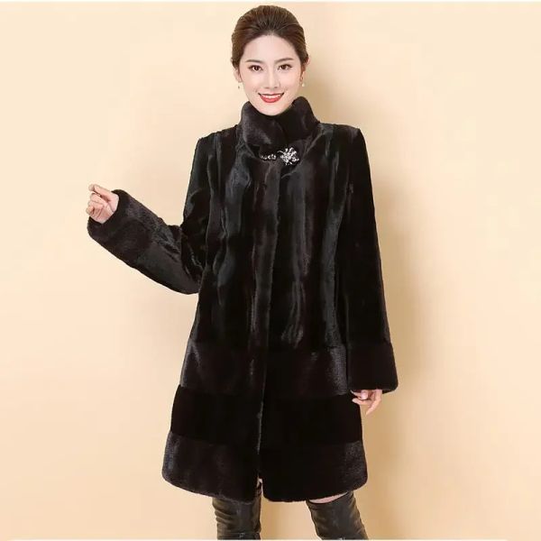 Pur Women 2023 Winter Faux Pur Coat Long Natural Black Fur Mink Casacos e jaqueta feminina MENOME