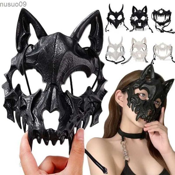 Máscara de grife de grife japonês Dragão de Deus Skeleton Meia máscara de Halloween Máscara de Halloween UNISSISEX Black White Animals Máscaras de Cosplay