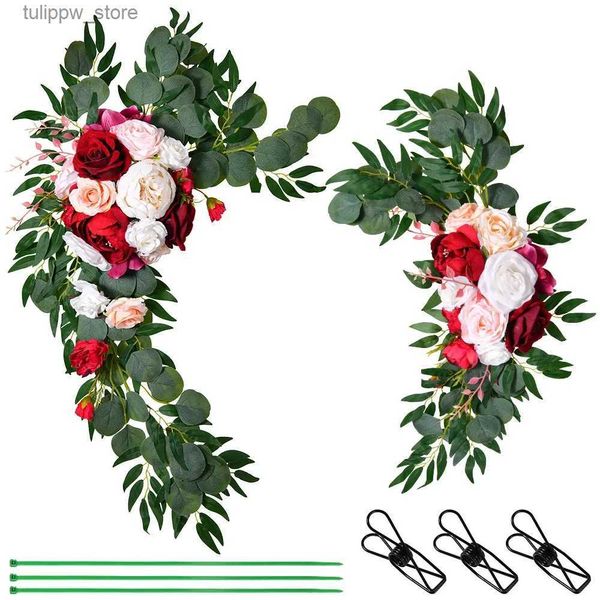 Dekorative Objekte Figuren Hochzeit Bogen Blume Hochzeit Home Dekoration Runde künstliche Blume Rose Pfingstrose Hochzeit Gästekarte DekorationL240306