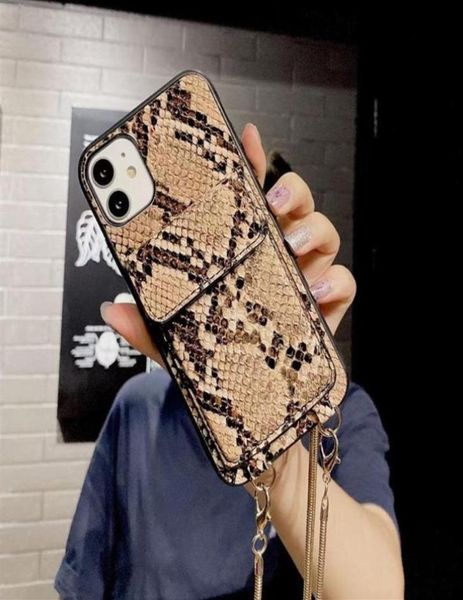 Custodia per carte a portafoglio in pelle di serpente per iPhone 11 Pro X 7 6 6S 8 Plus XR XS Max 12 cover rigida Design di lusso182S5901180