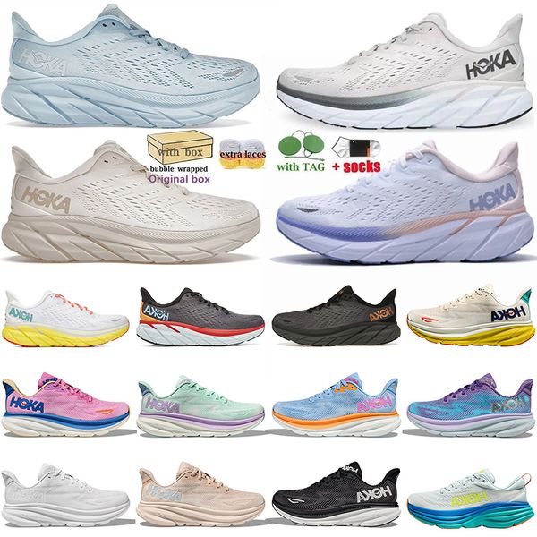 One Hoka1 Free People Clifton 9 8 Кроссовки Hoka1 Bondi 8 Женщины Мужчины Низкие кроссовки из сетки Тройной белый Яркий морской синий Ons Cloud Спортивные кроссовки Большой размер 36-47