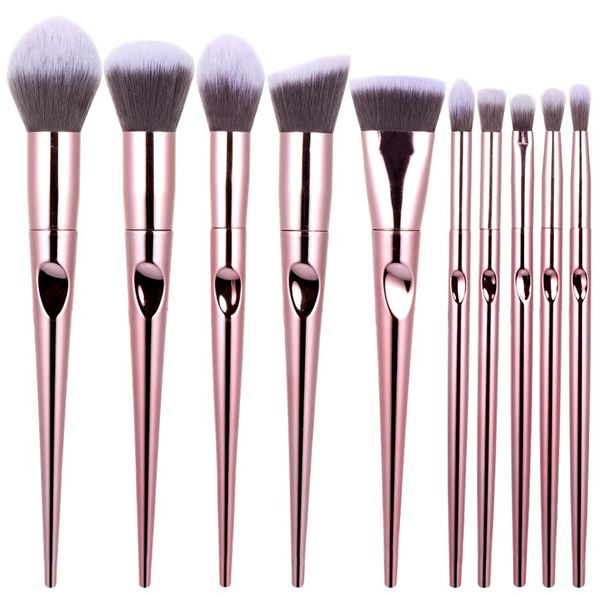 Conjunto de pincéis de maquiagem com alça de formato único, conjunto de pincéis de maquiagem para base, blush, rosto, sombra, sobrancelha, corretivo, kit3422675 com 10 peças