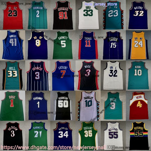 Klassischer Retro-Basketball 33 Larry Bird Trikot 44 Pistole Pete Maravich Spud Webb Kevin Garnett Bill Russell Rajon Rondo Ray Allen Paul Pierce Alex Petrovic Trikots