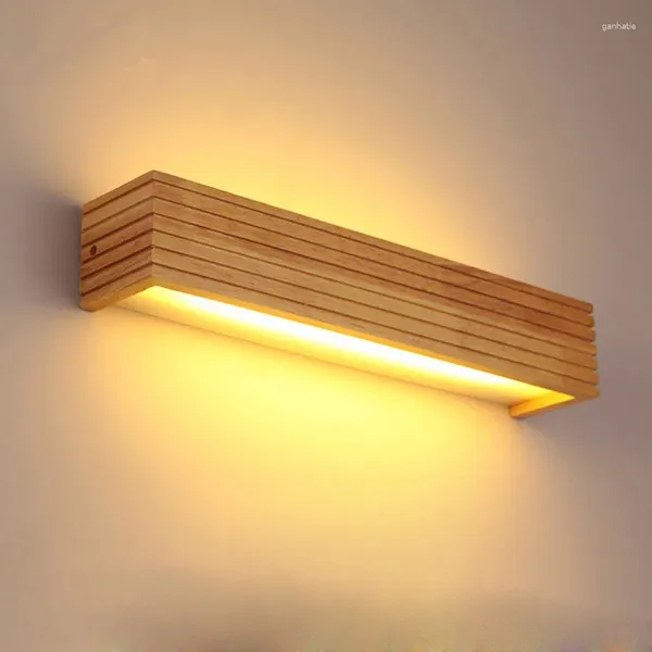 Lâmpada de parede interior LED madeira arte banheiro espelho sólido farol nórdico quarto vestir