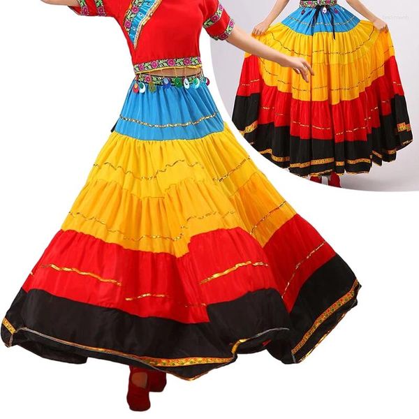 Saias Roupas Tradicionais Estilo Nacional Yi Dança Antiga Étnica Dancewear Mongol Vestido Folk Prática Saia Chinesa