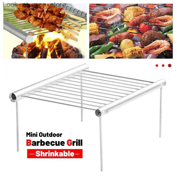 BBQ Grills Tragbarer Grillständer zum Kochen von Edelstahl-Grillständern, zusammenklappbarer Mini-Grillständer für Zuhause, Park, Picknick, Grillzubehör im Freien Q240305