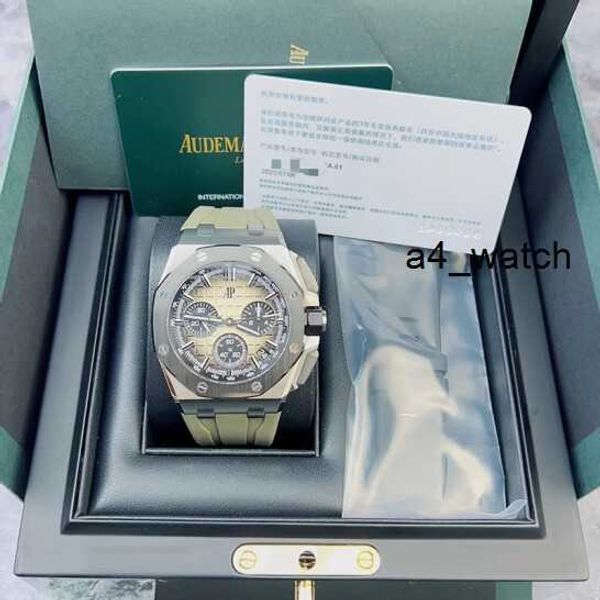 Relógio Funcional de Máquinas AP Watch Royal Oak Offshore 26420SO Anel de Cerâmica Amarelo Deserto Fumado Material de Aço de Precisão Função de Sincronização Relógio de Cavalheiros 43mm