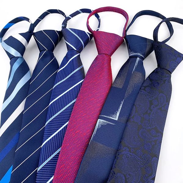 7cm erkek kravat Ön bağlı iş düğün kolay aşınma boyun kravat fermuar önceden bağlı Kore tarzı çizgili tasarım kadın kravat erkekler siyah 240223