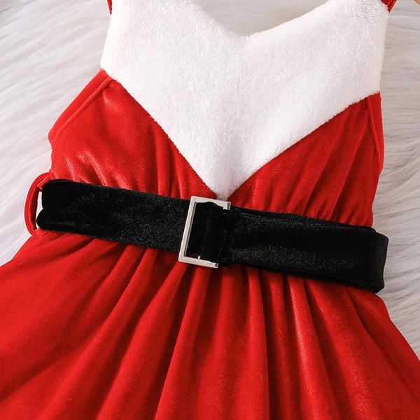 Vestidos de menina para crianças pequenas, 2 peças, roupas de cor contrastante, vestido de veludo de Natal e chapéu de Papai Noel para festa, roupas fofas