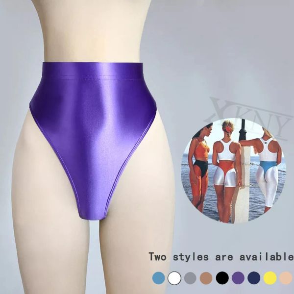 Mayo xckny saten yağlı parlak şort seksi katı parlak pantolon bikini yüksek bel taytları dışarıya giyilebilir parlak spor iç çamaşırları