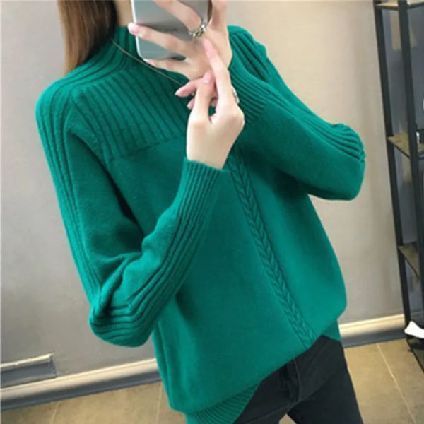 Pulôveres de malha gola alta feminina outono inverno 2023 nova camisola coreana feminina manga longa jumper azul vermelho verde pulôver suéteres femme