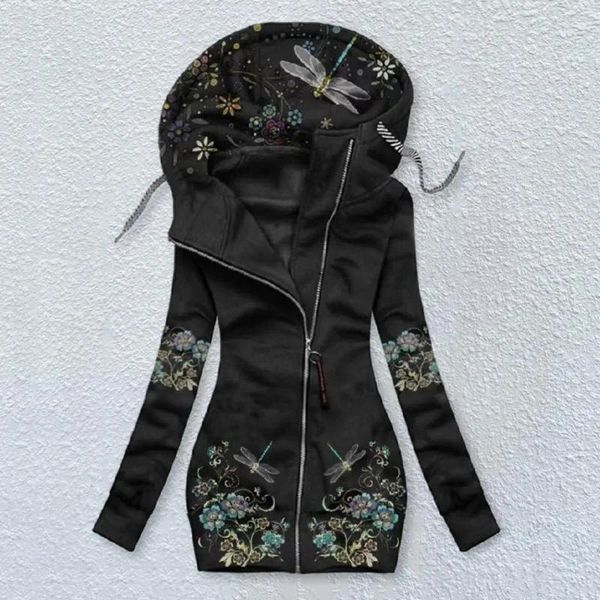 Jaquetas femininas confortáveis chique outono inverno borboletas impressão adultos casaco casual feminino jaqueta com capuz para compras