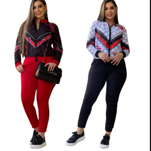 Primavera desingn donna casual due pezzi set top giacca + pantaloni moda tute stampate abiti da donna legging Tute da jogger Set completo di abbigliamento sportivo