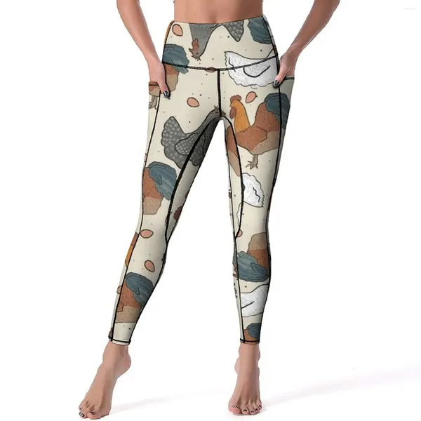Calças ativas aquarela frango yoga feminino animal arte impressão leggings push up respirável legging estiramento impresso fitness
