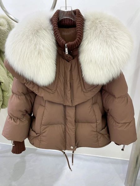 Pelz Winterjacke für Frauen 2023 Luxus 100% echtes Fuchsfellpelzkragen Trim abnehmbare warme Gänse Down Coats Modeballjacke