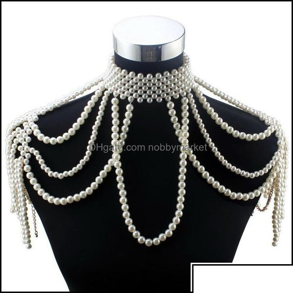 Colares Pingente Pingente Colares Pingentes Jóias Florosy Long Bead Chain Chunky Simated Pearl Colar Corpo para Mulheres Traje Chok Dhbvn