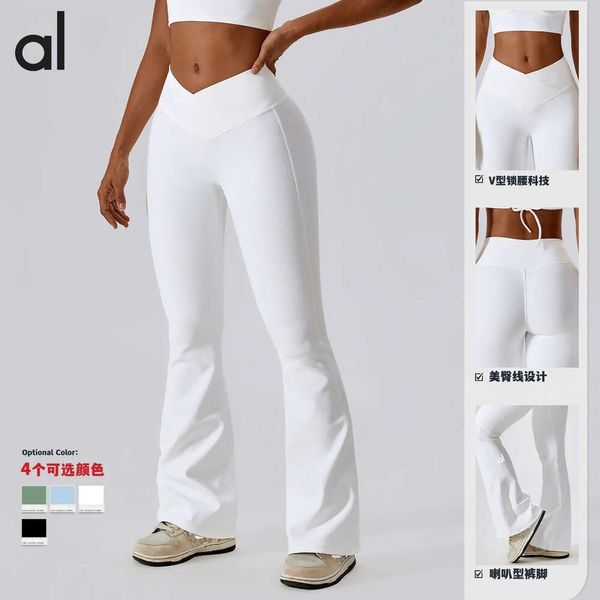 Lu Align Leggings Alta Roupa AL Cintura Yoga Mulheres Crossover Design Dança Esportes Perna Larga Casual Hip Lift Fitness Micro Flare Calças Jogger Gry Lu-08 2024