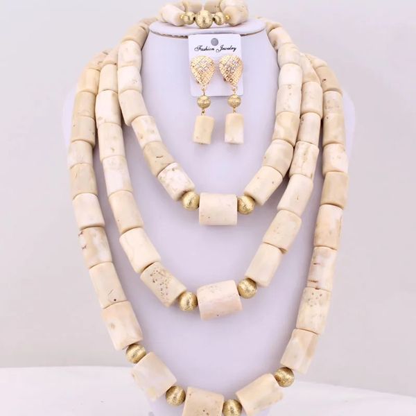 Dudo Set di gioielli in vero corallo bianco per matrimoni tradizionali 33 pollici 15-21mm Set di gioielli con collana di perline africane nigeriane