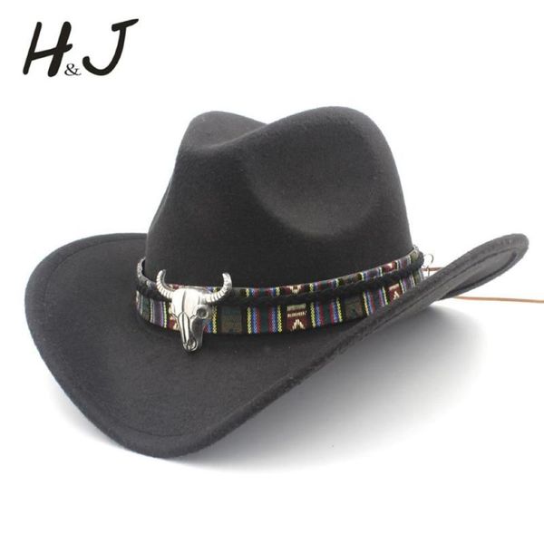 Donne uomini in lana cavoca cavo cavo occidentale Roll-up largo brim cowgirl jazz equestre sombrero berretto con nappe Tauren Ribbon252y