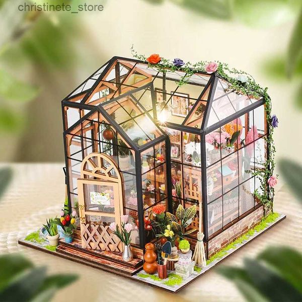 Architektur/Heimwerken Haus Diy Mini Puppenhaus Miniatur Gewächshaus Kit Holz Blume Hause LED Beleuchtung Gebäude Spielzeug Für Kinder Kind Geschenk Garten