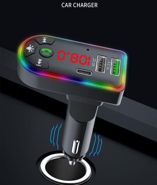 F7 Auto Bluetooth 5.0 FM-Transmitter 3,1 A USB-Schnellladegerät Drahtlose Freisprecheinrichtung oder Empfänger-Kit Disk TF-Karte MP3-Player mit PD-Ladegerät6870619