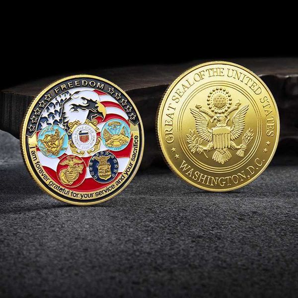 Artes e Ofícios Os cinco principais países militares dos EUA, o American Eagle Sea Army Marine Corps, coletam medalhas comemorativas, moedas e moedas de ouro T240306