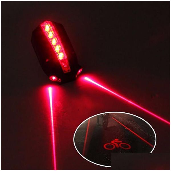 Fahrradlichter 2 Laser5 LED-Hinterfahrrad-Rücklichtstrahl Sicherheitswarnung Rote Lampe Radfahren Luz Bicicleta Luces Zubehör 230815 Drop Del Dhlkr