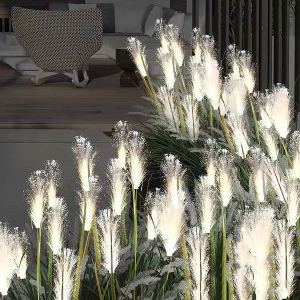 LED Reed Optik Elyaf Işık LED Pampasgrass Lamba Toprağlı Lamba Açık Dekoratif Peyzaj Işıkları Güneş Işıkları