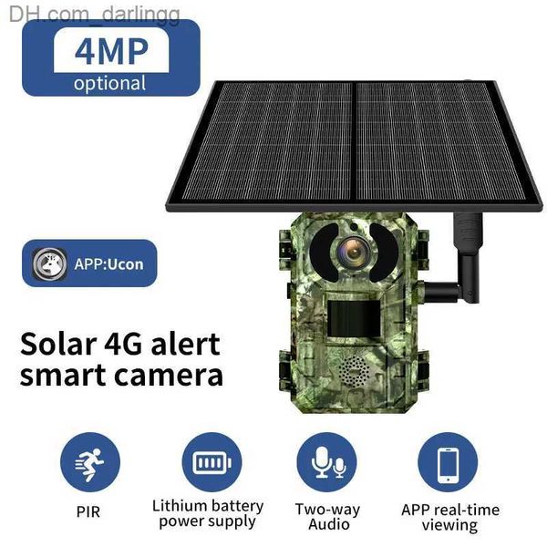 Jagdkameras Jagdkameras 4MP 4G 6W Solar-Jagd-Hinterkamera Bidirektionaler Audio-PIR-Sensor Infrarot-Nachtsicht-Bewegungserkennung Wildkamera Q240306