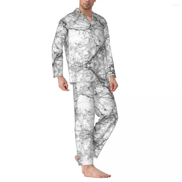Мужская одежда для сна, черно-белые пижамные комплекты из натурального мрамора, современные пижамные комплекты с искусственной текстурой, удобные мужские свободные пижамы из 2 предметов для сна