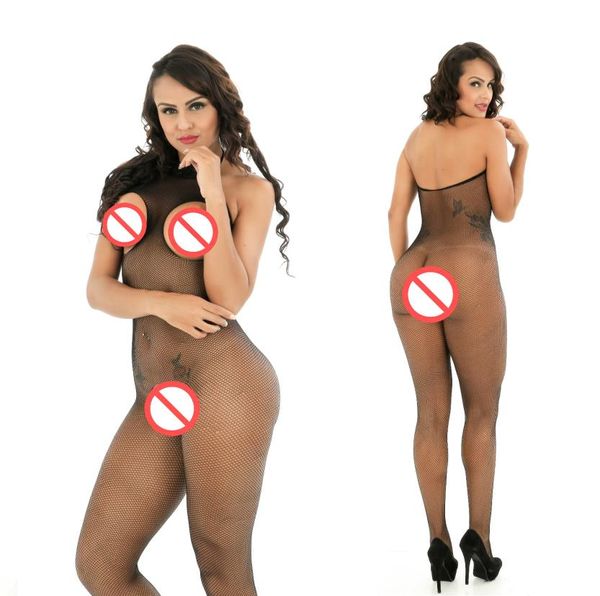 2017 Bodysuit Mulheres Sexy Lingerie Sheer Nylon Body Stocking Halter Busto aberto Crotchless Corpo Meias Meia-calça Vestuário Exótico S3568010