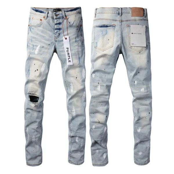 Lila Marke Jeans Herren Jeans High Street Blue Broken Loch Denimhose C1-12 Destiert Schlanker Fit gewaschene Hose Schlanker Beinhose Cyd24030602