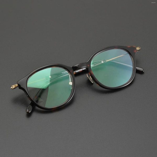 Montature per occhiali da sole Montature per occhiali in titanio puro Montatura per occhiali da uomo con lenti rotonde Design vintage Occhiali da vista da donna di lusso trasparenti in acetato