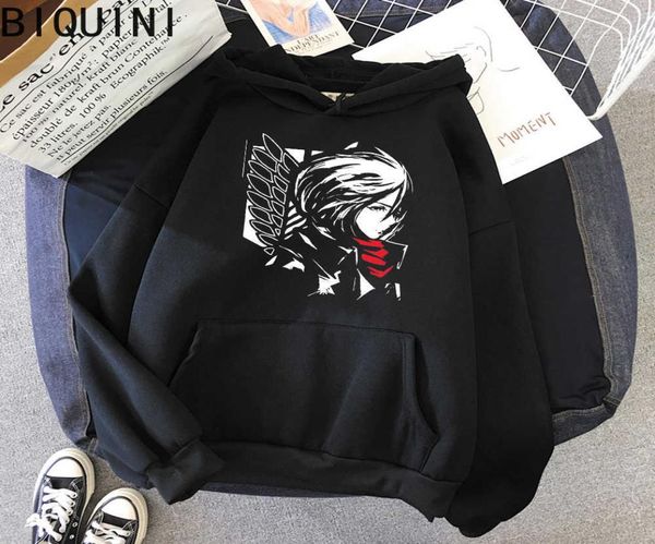 Titan Mikasa Ackerman Anime Hoodie Büyük Boyu Sweatshirts Kadın Kış Topları Shingeki Hayır Kyojin Giysileri Erkekler Unisex Wram X5758005