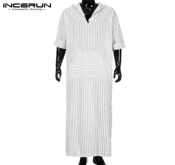 Arap Giysileri Erkekler Robe İslam Arabe Batrobe Kaftan Uzun Elbise Tam Uzunluk Beyaz Stripe Lounge Elbise S Arabia Hombre1538066