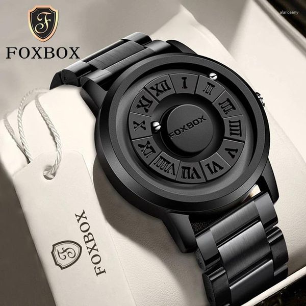 Relógios de pulso Foxbox Homem Relógio Lige Marca Criativo Banda de Aço Inoxidável Rolagem Beads Quartz Relógios para Homens Força Magnética À Prova D 'Água