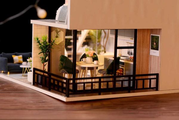 Arquitetura/casa de boneca diy, móveis em miniatura de madeira, casa de bonecas, brinquedos para crianças, presentes de aniversário l032