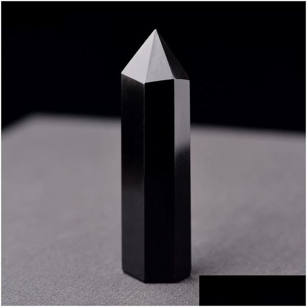 Artes e Ofícios Torre de Cristal Natural Artes Mineral Chakra Varinhas de Cura Obsidian Point Reiki Energy Stone Six-Sided Black Quarze Magic Dhyxb