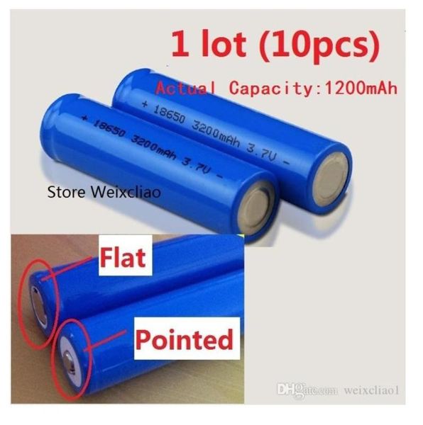 10pcs 1 Lot Piller 18650 37V 1200mAh Lityum Li iyonu şarj edilebilir pil 37 Volt Liion Pozitif Plaka Düz veya Noktalı3018553