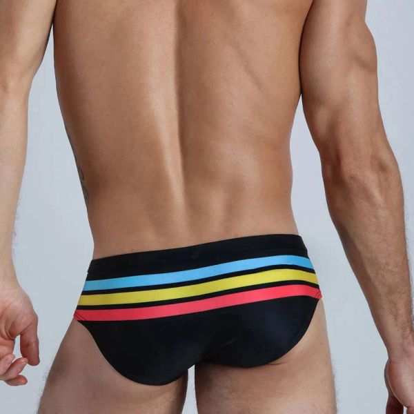 Roupa de banho uxh masculina, maiô push-up com almofada listrada, cor sexy, gay, apertado, roupa de banho para fora, biquíni, cuecas de natação, calções de surf masculinos