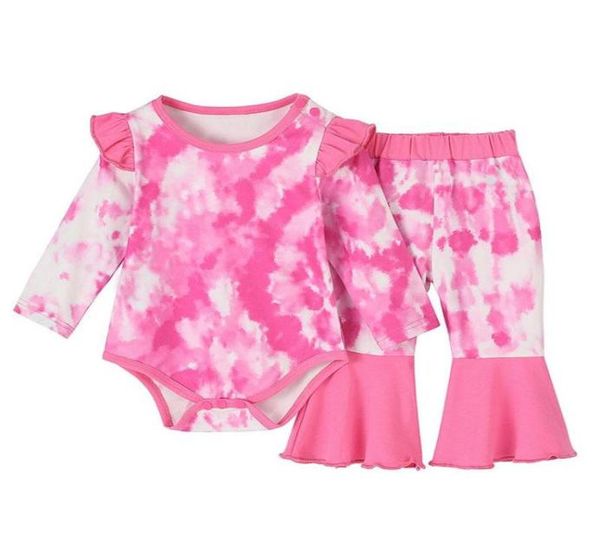 Kleidung Sets Baby Mädchen Krawatte Färben Kleidung Set Kleinkind Mädchen Rosa Rüschen Flare Strampler Body Hosen Für Kleinkind 012M9747206