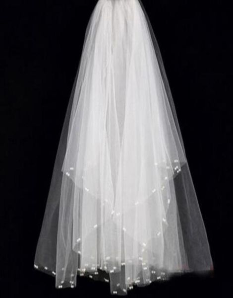 Splendido velo da sposa più nuovo corto morbido tulle da sposa velo da sposa con perle squisite accessori da sposa avorio di alta qualità economici5721510