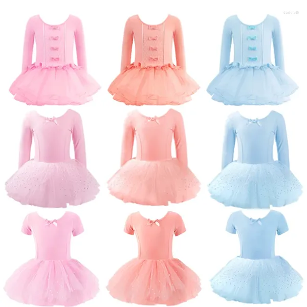 Bühnenkleidung Mädchen Ballett Tanzkleid Kinder Kinder Hochwertige kurze / lange Ärmel Tüll V-Rücken-Bowknot-Gymnastik